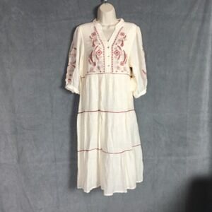 Fig + Flower Midi Dress S NWT Cream Embroidered Tiered‎ Boho Fairy Beach Coastal